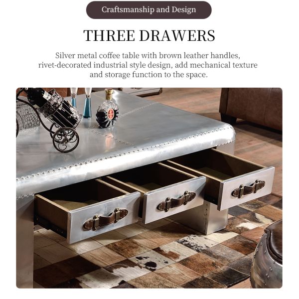 Foshan Factory Retro Industrial Loft Style Aluminum Coffee Table for Living Room and Hotel Handmade Durable