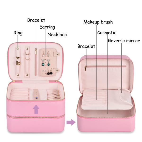Jewelry Organizer Travel Case Earring Holder Two Double Layer Jewelry Box 9x6x6