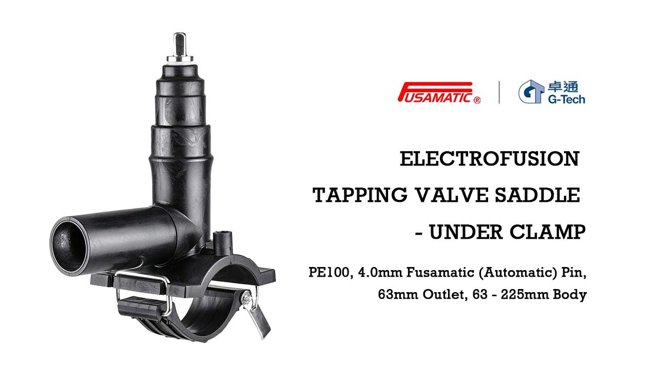 PE100 Tapping Valve Saddle | Under Clamp | 4mm Auto Pin | Brass Isolation Valve & Cutter | Water PN16 / Gas 10 Bar | DN63-225 x 63mm | Live-Main Branching for Gas, Water, Wastewater & Mining