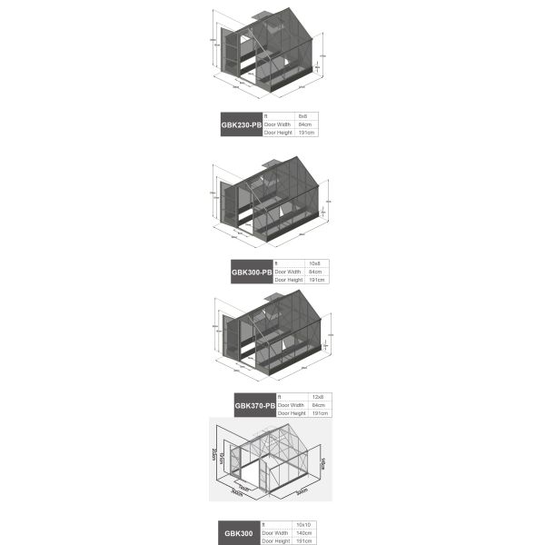 10ftX8ft 12ftX8ft Aluminium Frame Greenhouse 6mm Black Antharacite Green