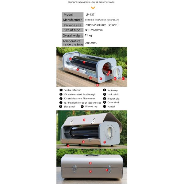 Solar Powered Barbecue Grill Solar Thermal Cooker with 137mm*610mm solar tubes