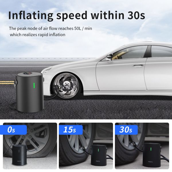 12V Black/White Rechargeable Mini Car Air Pump Cordless Mechanical Tire Inflator