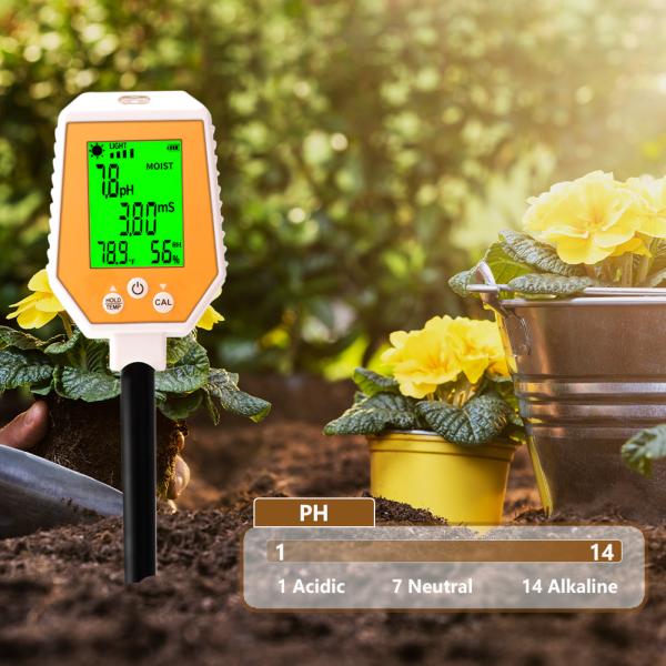 6-in-1 Soil Tester Moisture/PH/EC/Light/Air Humidity/Temp Meter For Gardening Farming