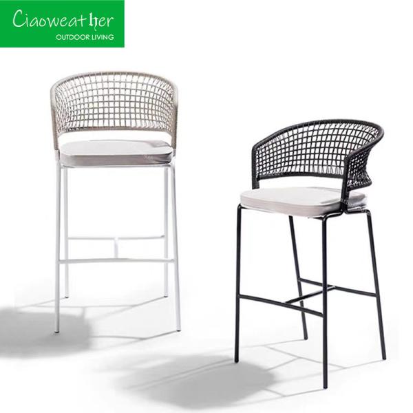 Outdoor Garden Aluminum Frame Rattan Bar Stool Chair for Hotel Courtyard Patio Furniture