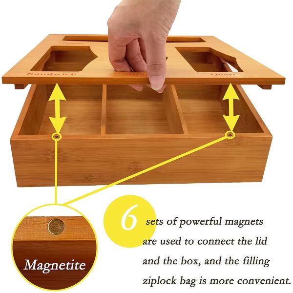 Организатор хранения сумки Ziploc утварей кухни ящика бамбуковый для еды