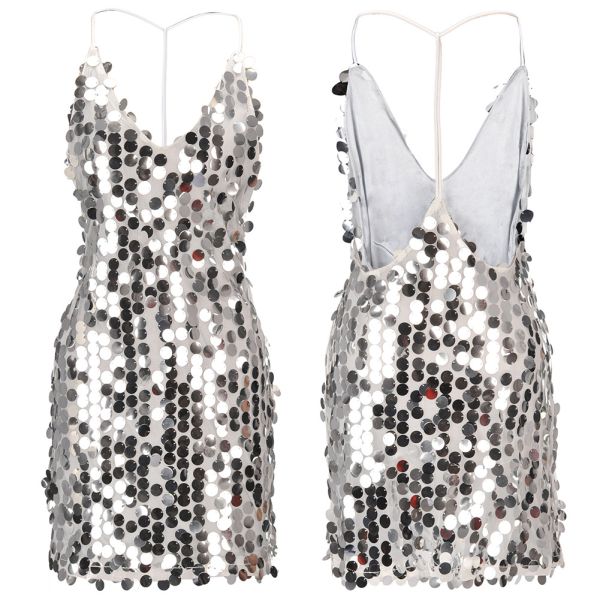 wholesale embroidered  golden sequin sexy slip dress polyester beaded dress without back