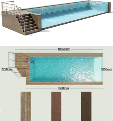 Piscine préfabriquée en plaque murale acrylique transparente personnalisée avec réservoir de filtre et conception brune