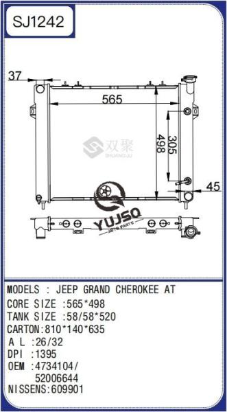 Radiateur à noyau en aluminium pour Jeep Grand Cherokee ZJ 5.2L 1991-1999