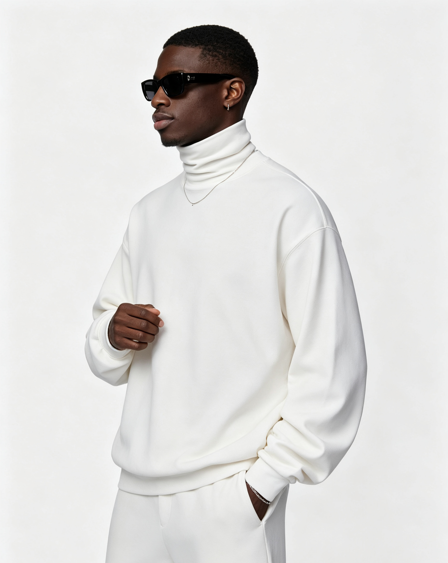 305GSM Turtleneck Long Sleeve Shirt Oversized Drop Shoulder Brushed Long Sleeve Tee Double-Sided Fabric