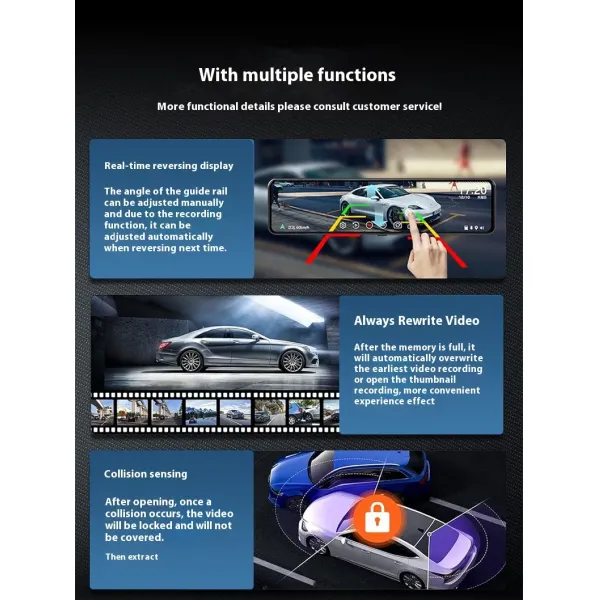 4K HD 10 Inch Full Screen Car Streaming Dashcam With Dual Lens CarPlay Integration