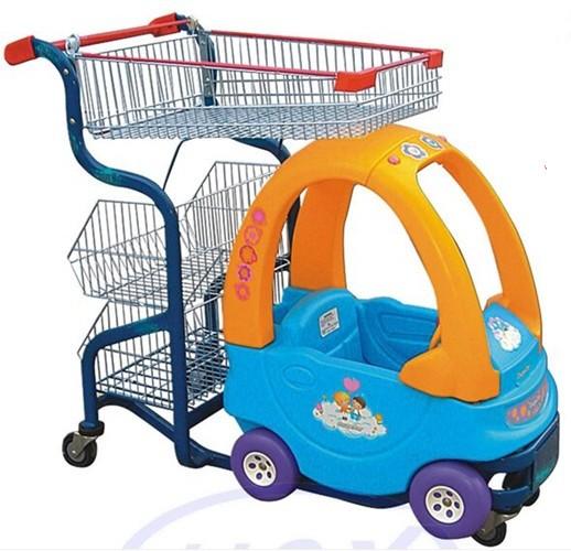 Commercial Cute Kids Play Shopping Trolley Zinc Plated With Baby Car