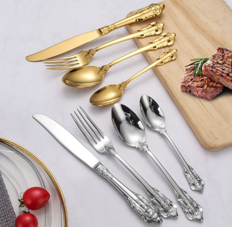 NC888 Royal gold Cutlery Set Stainless Steel wedding Flatware Set forged  whole series