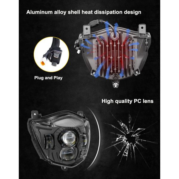 Black LED Motorcycle Headlight for Yamaha XT660R XT660X Custom Modified Design Upgrade
