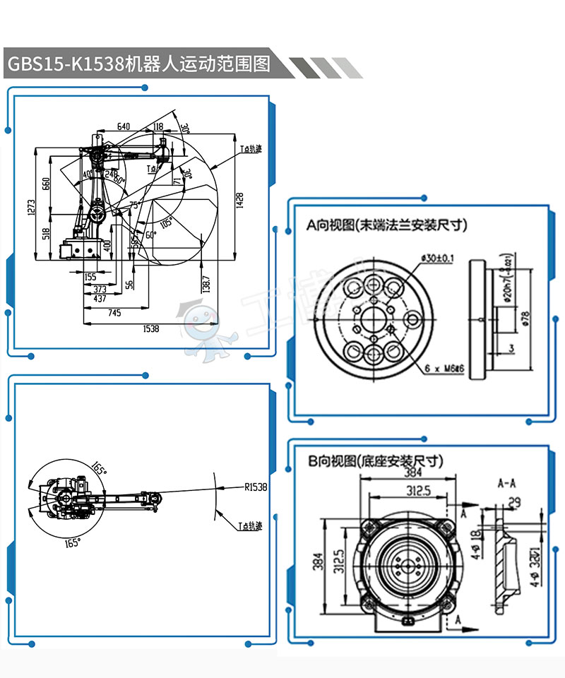 Достигаемость руки 1538mm робота GBS15-K1538 Palletizer китайская