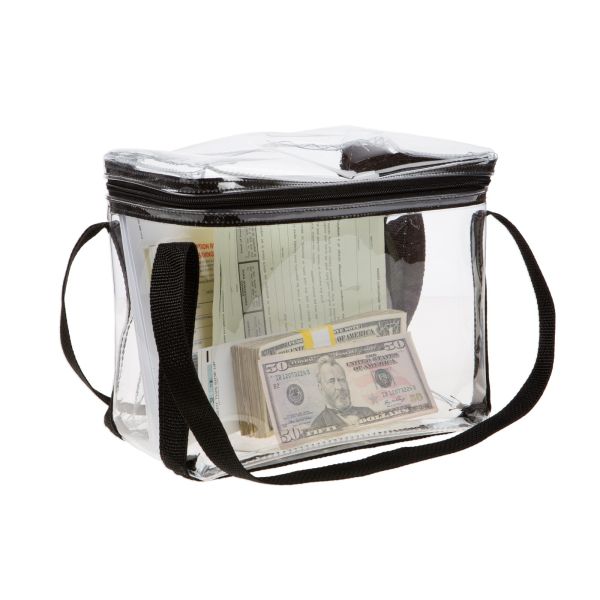 TRANSPARENT VINYL WATERPROOF VISIBLE LARGE CAPACITY BRIEFCASE STYLE PURSE - 10W X 8H X 5D - CUSTOM MADE