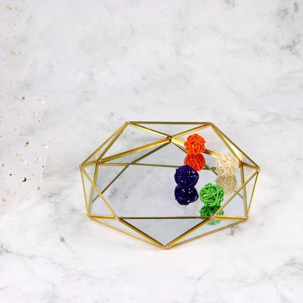 Europe retro mirror glass tray bowl metal cosmetics storage plate hotel Western restaurant storage plate