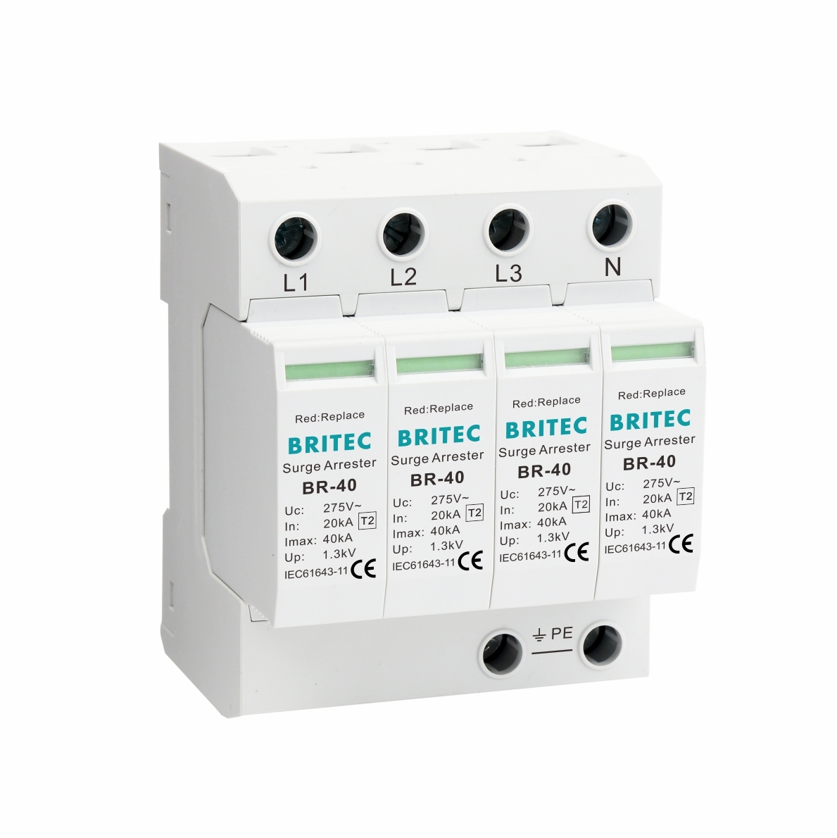 BRITEC BR-40 4P Type 2 Surge Protection Device 40kA 320V Pluggable SPD Lightning
