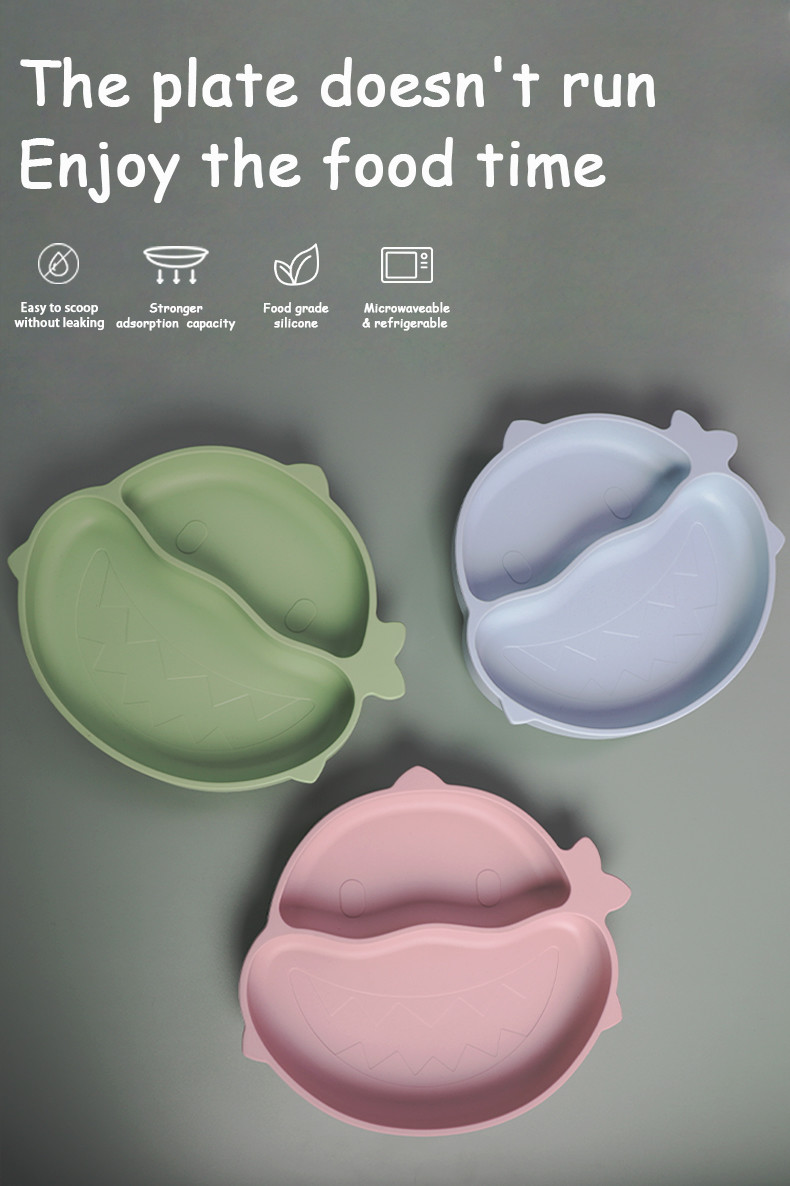 Нескользящие и без BPA Силиконные детские акулы Кормление блюдами для детей без BPA