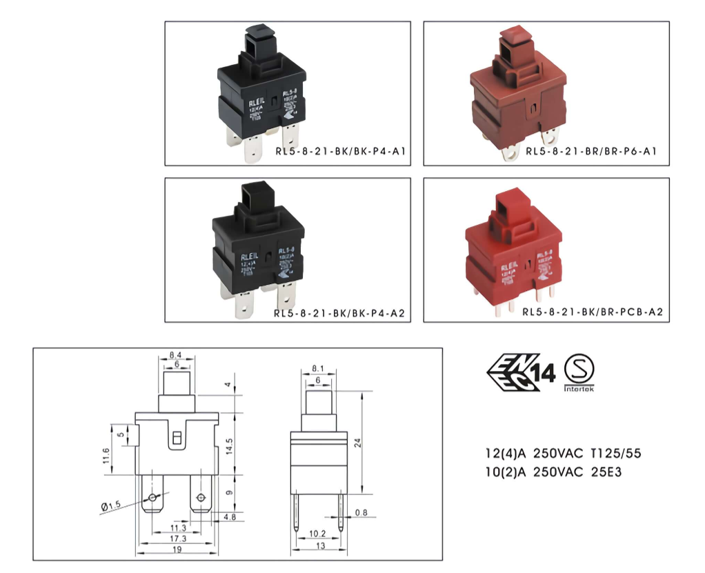 Brown Housing Push Button Switch 10A 250VAC Double Pole Screw Terminal