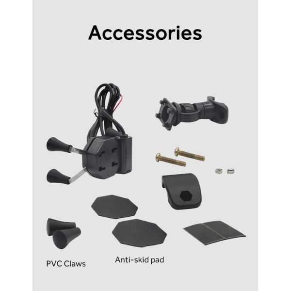 Black 5V 2.5A X Claw Motorcycle Phone Mount For Iphone 11 0.3KG