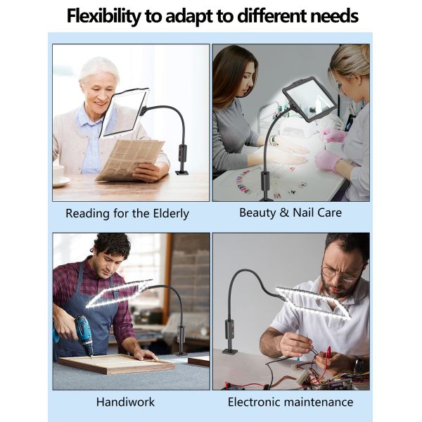 Adjustable Magnifier for Electronic Maintenance Reading Desktop Magnifying Glass 1.8X Multi-function Table Lamp Magnifying Glass
