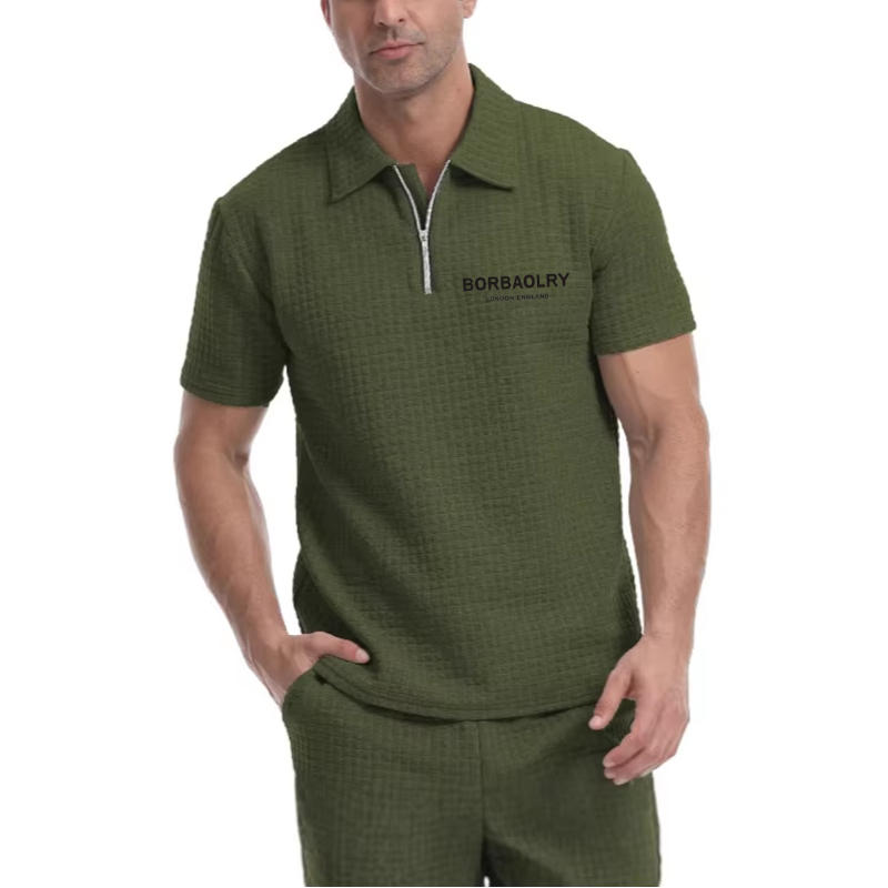 Custom  Polyester Blend Stretch Fit Zipper Polo T-Shirt Premium Waffle Polo Shirt for Men