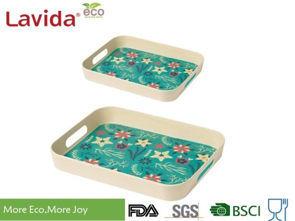 Best Seller Christmas New Design Natural Plant Fibre Tray Set 2 pieces Bamboo fibre Tray Plastic Food Drink Serving Tray