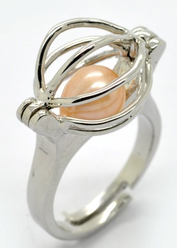 Unique Love Wish Pearl Bead Ring Cage Design Adjustable Women or Men Ring