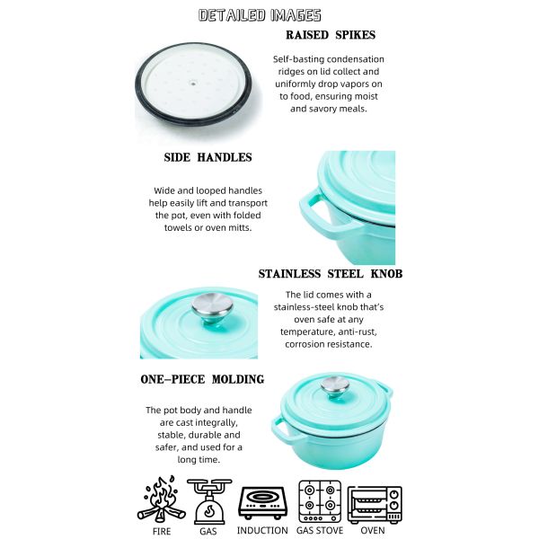 24cm Duracast Cast Iron Dutch Oven Pot With Lid Excellent Heat Retention