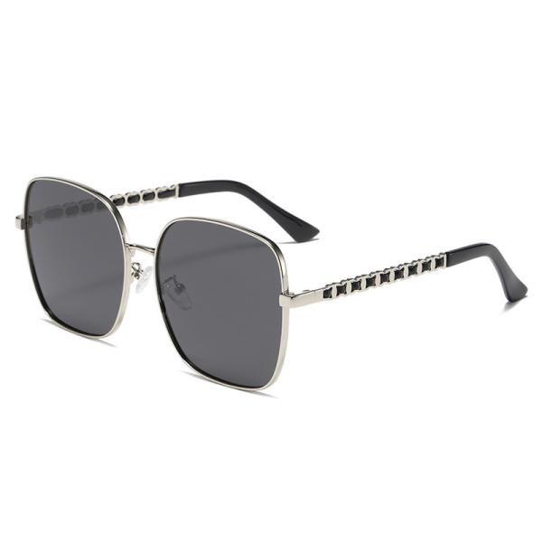 as mulheres de 144mm polarizaram óculos de sol, metal Rim Sunglasses Chain Mirror Legs
