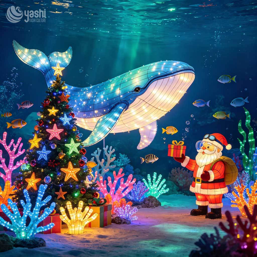 Christmas Ocean-Themed LED Light Set: Whale & Santa Waterproof Holiday Decor for Aquariums, Parks & Zoos