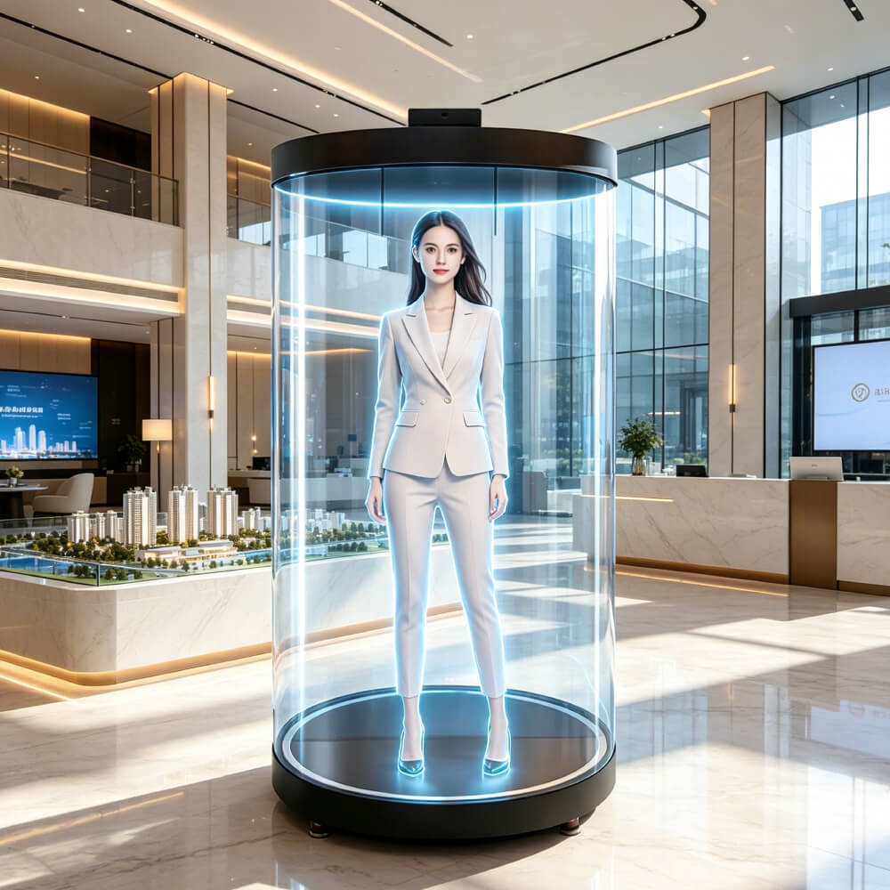 75 Inch 3D Holographic Transparent Showcase All In One Digital Human Display Android AI Touch Screen Kiosk For Commercial Exhibition Real Estate Retail Marketing