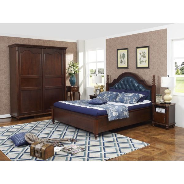 Rubber Wood made bedroom furniture Cheap malaysia imported Solid wood bed high quality PU leather Headboard Upholstured