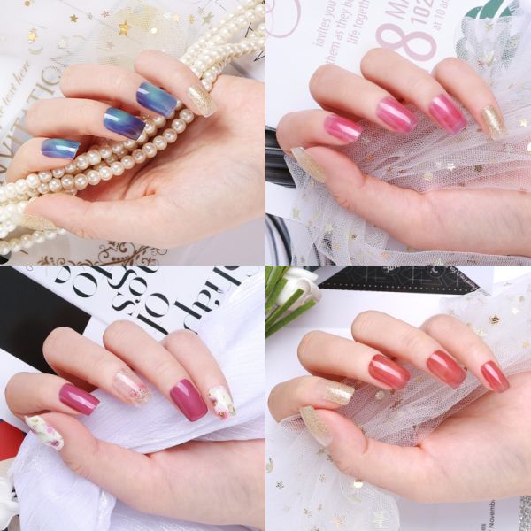 Solid Color Custom Logo 3D Permanent Uv Semi Cured Gel Nail Polish Sticker Wraps Strips