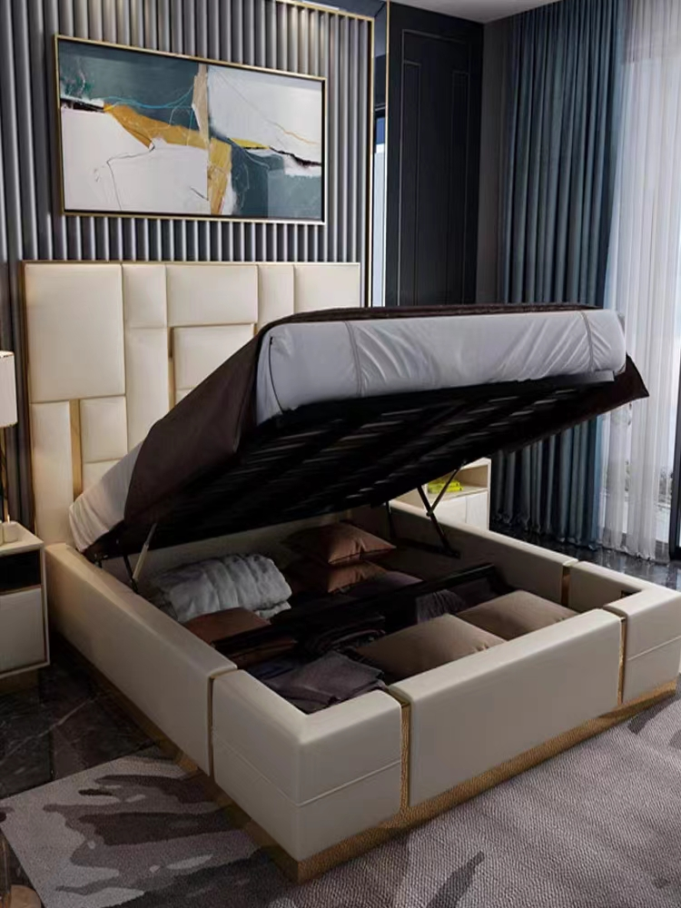 Bentley Luxury Leather Cowhide King Size Bed Large Apartment Hotel Room