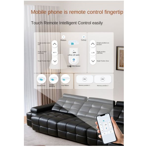 Modern Genuine Leather Straight Sofa Bed Multi-Functional Extendable Recliner Sectional Electric Living Room Villa