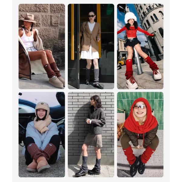 Winter Trendy Women Leg Warmers Woven Labels Cable Knit Leg Warmers Socks