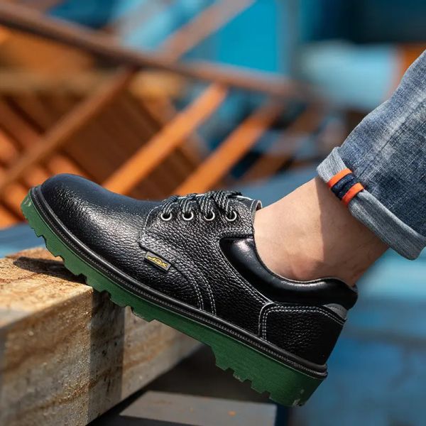 Metal Toe Industrial Safety Shoes PU Black Leather Work Shoes For Men
