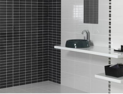 Salle de bains en céramique 14kgs/Ctn brillant noir blanc de cuisine de tuiles de souterrain de PRIMERA 10x20cm