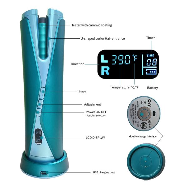 Бесшнуровой утюг завивая утюга USB автоматический завивая, Curler волос Professtional