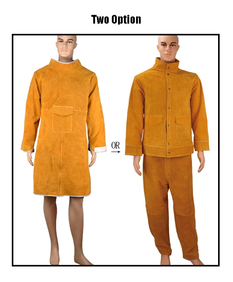 Durable Cow Leather Welding Clothes Long Coat Apron Protection Clothes PPE Safety Wear