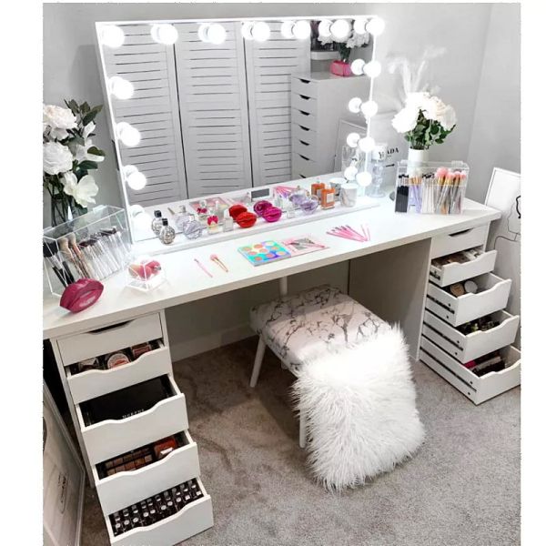 Led Mirrored Makeup Vanity Hollywood Dressing Table OEM
