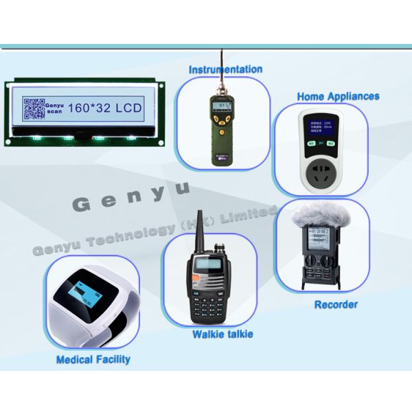 Genyu 160*32 Dot Matrix LCD Screen with ST7525 Driver IC and FSTN Positive Display for Car Applications
