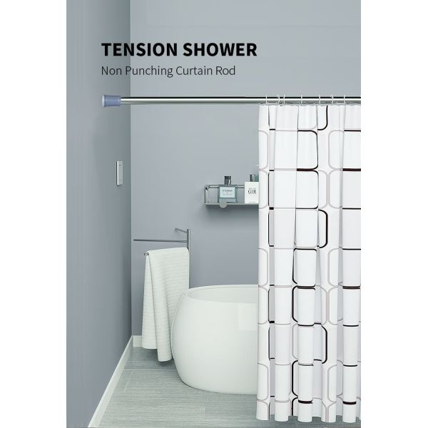 No Drill Extendable Curtain Pole Stainless Steel Shower Curtain Rod