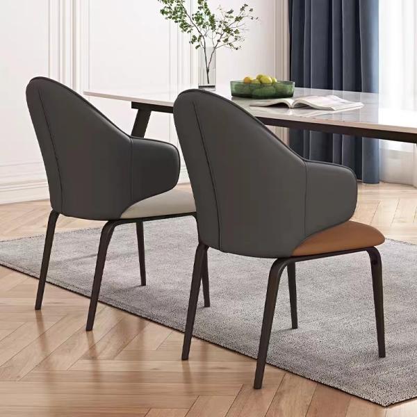 Graceful Chairs With Metal Legs , PU Brown Leather Dining Chair