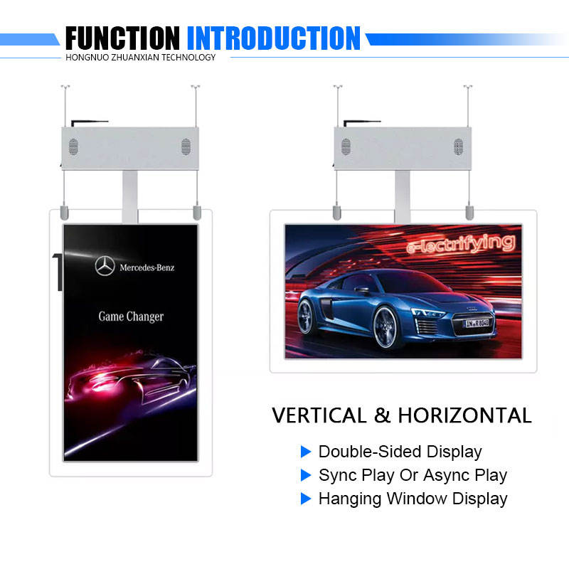 Вися двойник Signage дисплея окна LCD встал на сторону для крытой рекламы магазина
