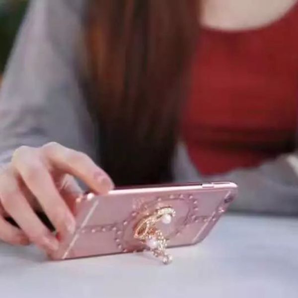 Plating TPU Flower Pattern Diamond Pearl Crown Bracket Cell Phone Case For iPhone 7 6s Plus