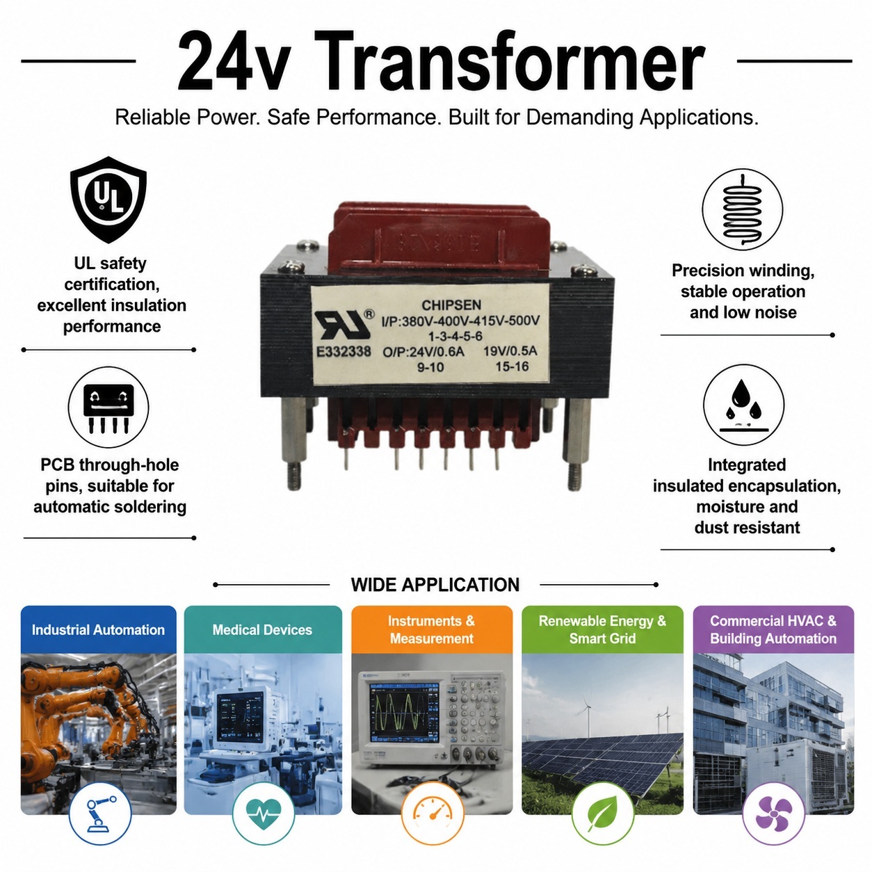 EI60 Low Frequency Multi Tap Control Transformer Vertical PCB Mount