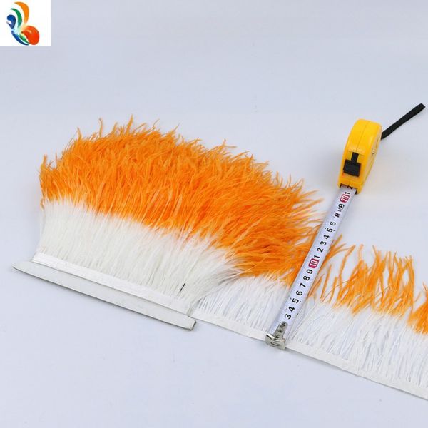 Two Tones Colour Ostrich Feather Fringe Trim With Satin Ribbon 1 Yard Length
