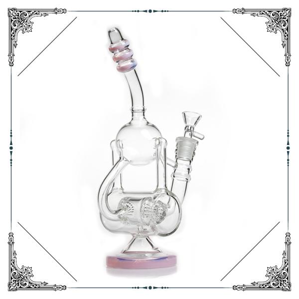 10.5 Inches Pink Glass Recycler With Double Honeycomb Percs Bongs